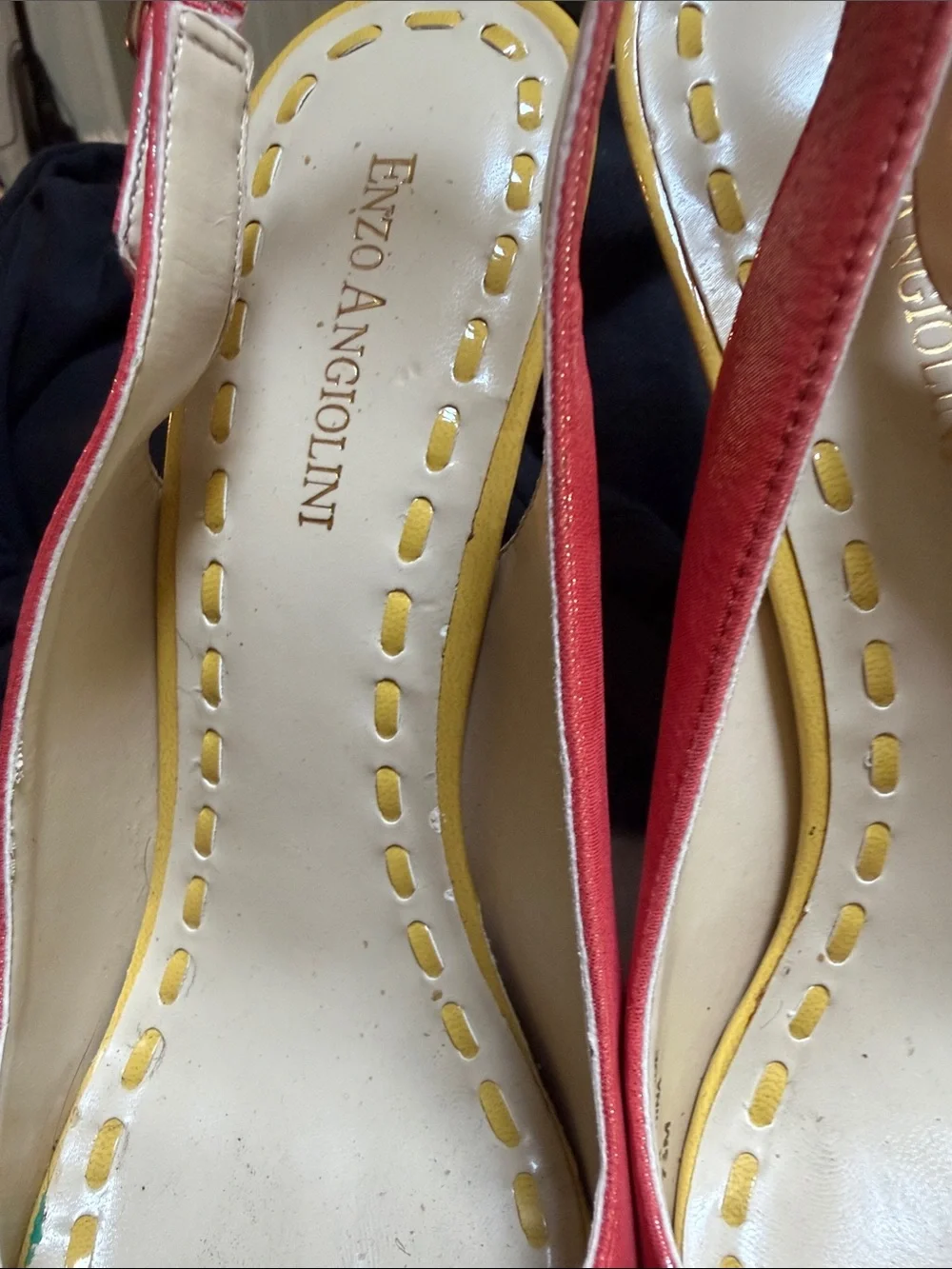 Enzo Angiolini Metallic Coral & Yellow Peep Toe Sling Back Pumps 👠 4” high ~ 7.5